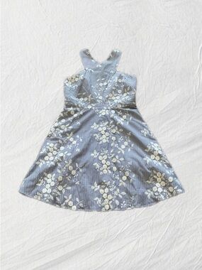 Sam Edelman Women’s Blue and White Striped Floral Appliqué Mini Dress New - 10